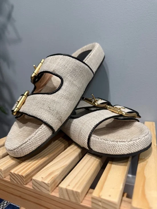 J.Crew Woven Double-Buckle Slide Sandals with Gold Hardware size 9 - Picture 3 of 13